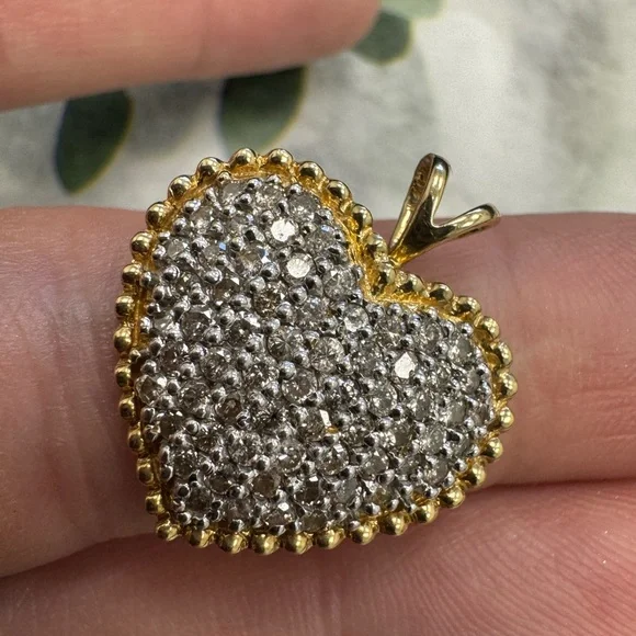 14K yellow gold and diamonds pavè heart necklace 3.9g - Picture 7 of 15